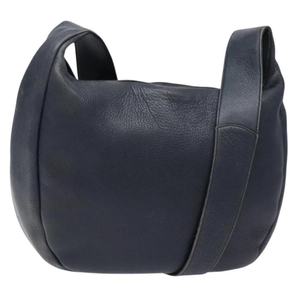 Salvatore Ferragamo Gancini Shoulder Bag Leather Navy Gold Auth 138329